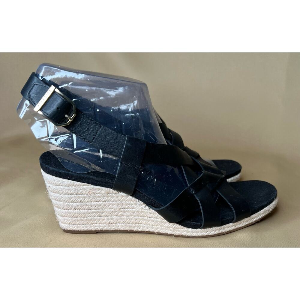 Cole Haan Black Leather Crystal Wedge Espadrille Sandals 10 B New - Picture 5 of 11